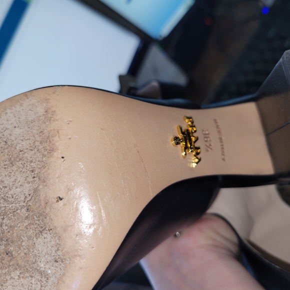 Prada Women's Black Leather Heeled Sandals - Picture 6 of 7